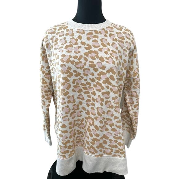 AERIE | Leopard Print Sweatshirt Tan Pink Pullover Cozy Animal Print | Medium - Picture 2 of 7